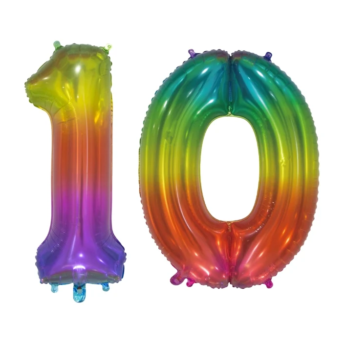 Folieballon 10 jaar Regenboog 76cm