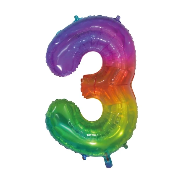 Folieballon 3 jaar Regenboog 76cm
