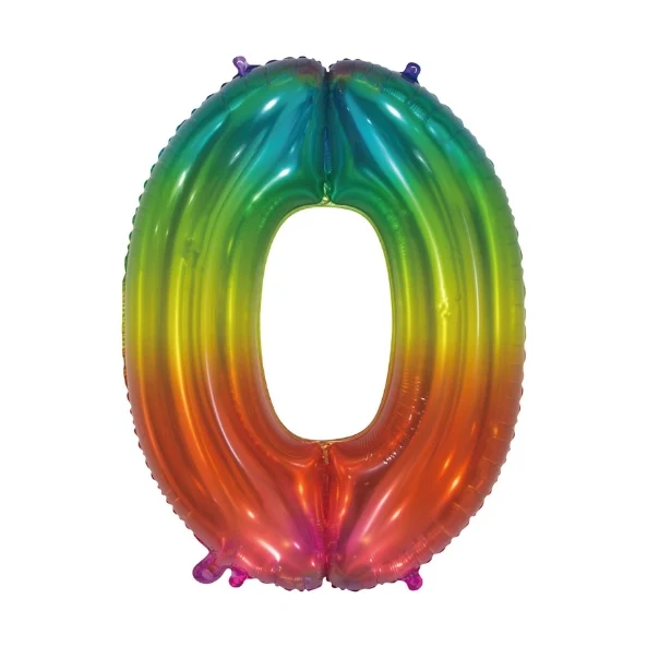 Folieballon cijfer 0 Regenboog 76cm