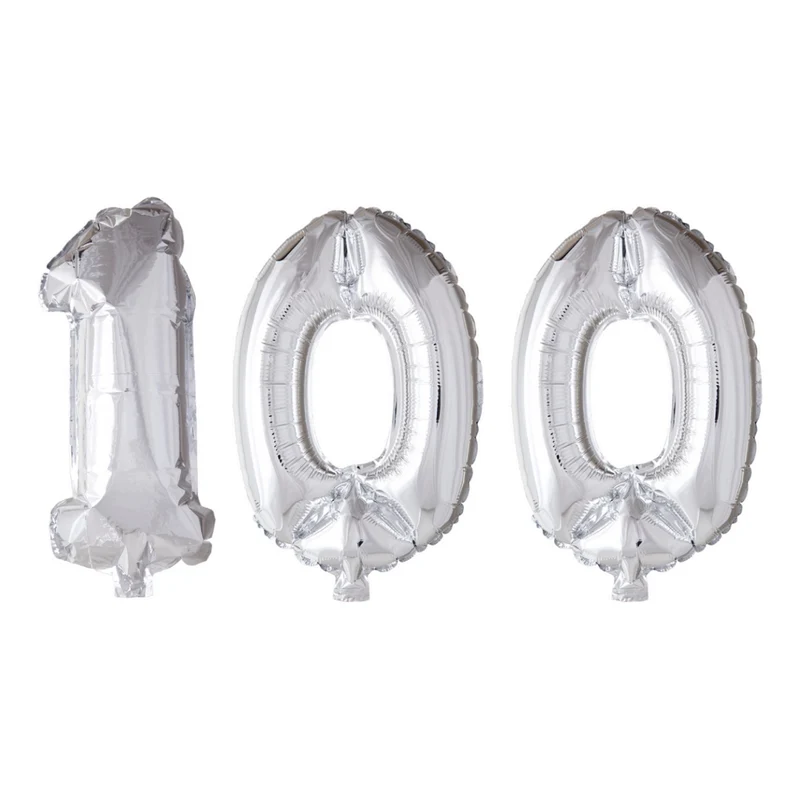Folieballon 100 jaar Zilver 66cm