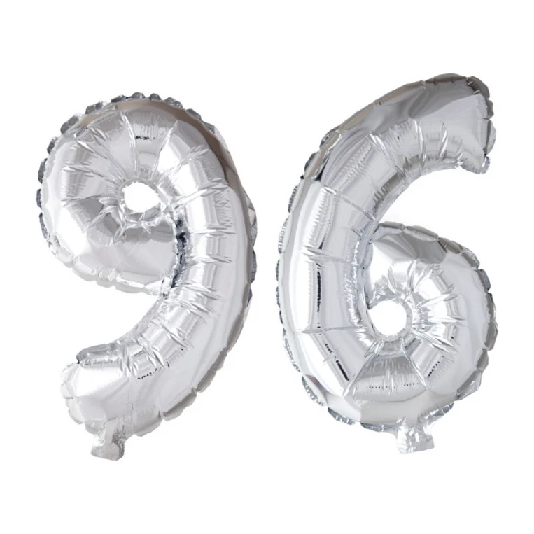 Folieballon 96 jaar Zilver 66cm