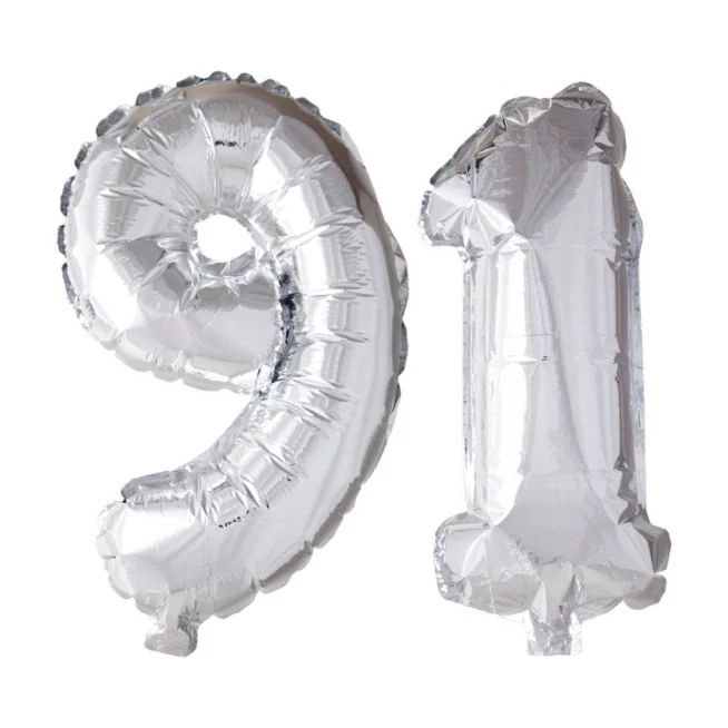 Folieballon 91 jaar Zilver 66cm