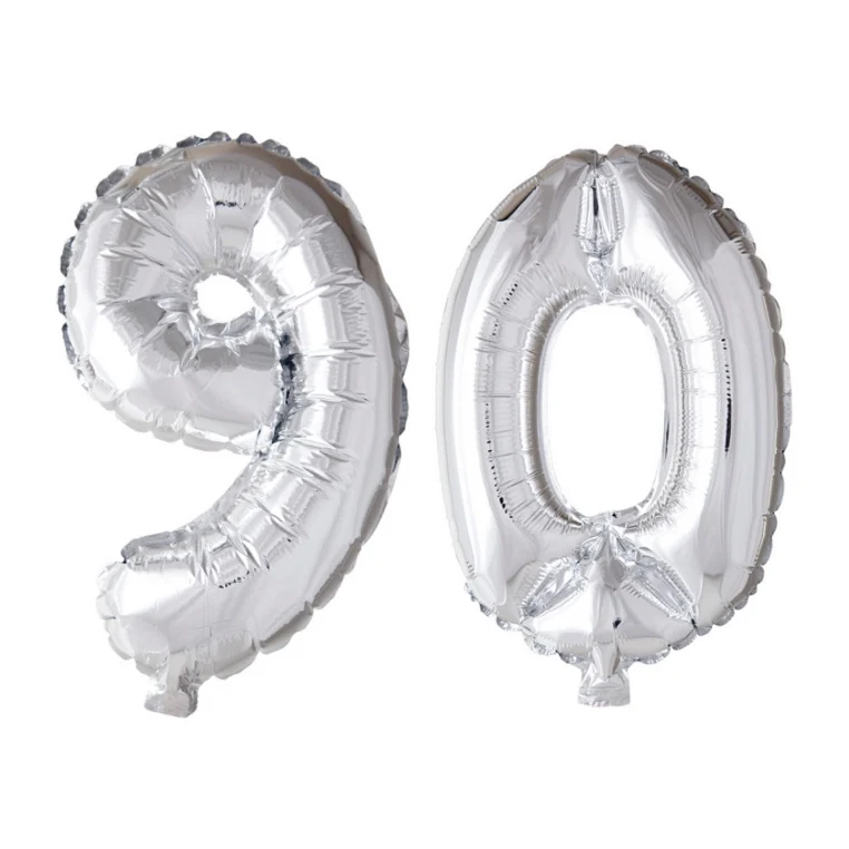Folieballon 90 jaar Zilver 66cm