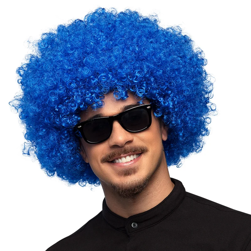 Clown pruik krullen Groove blauw