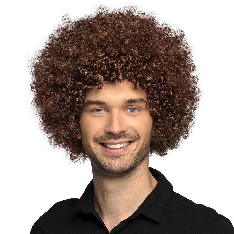 Clown pruik afro krullen Groove bruin
