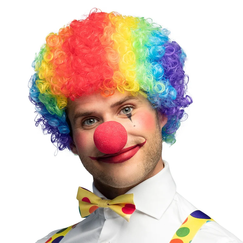 Clownspruik Curly veelkleurig