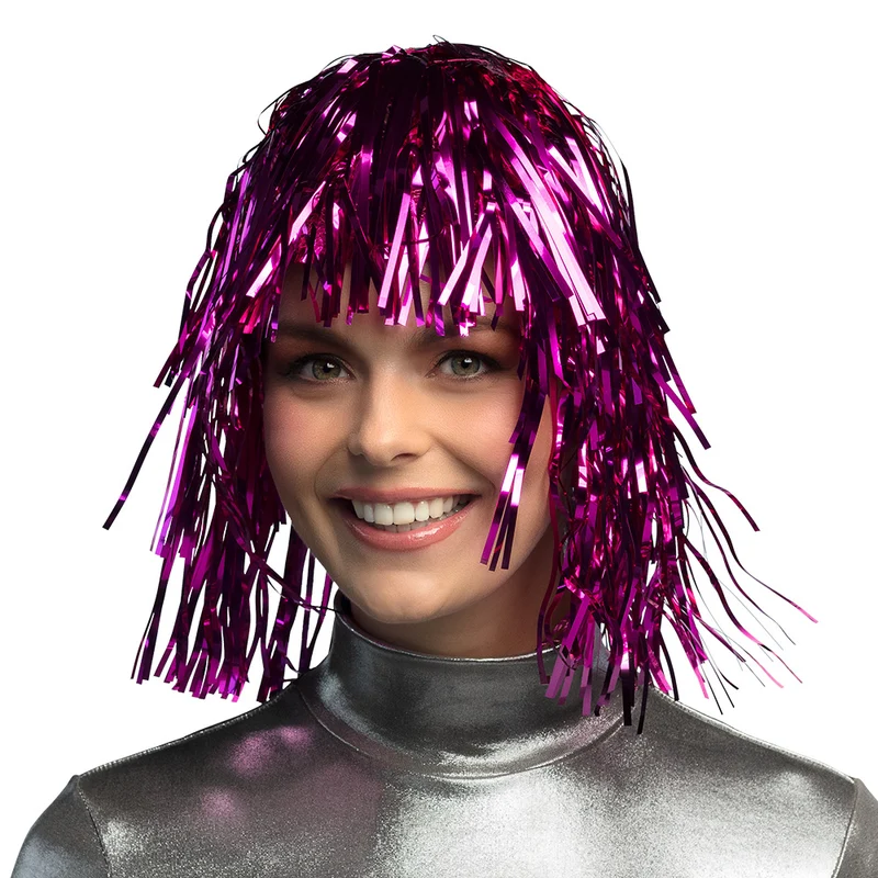 Tinsel pruik Metallic fuchsia