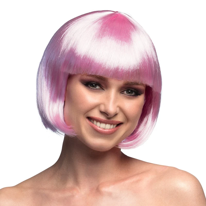 Boblijn pruik Cabaret licht roze