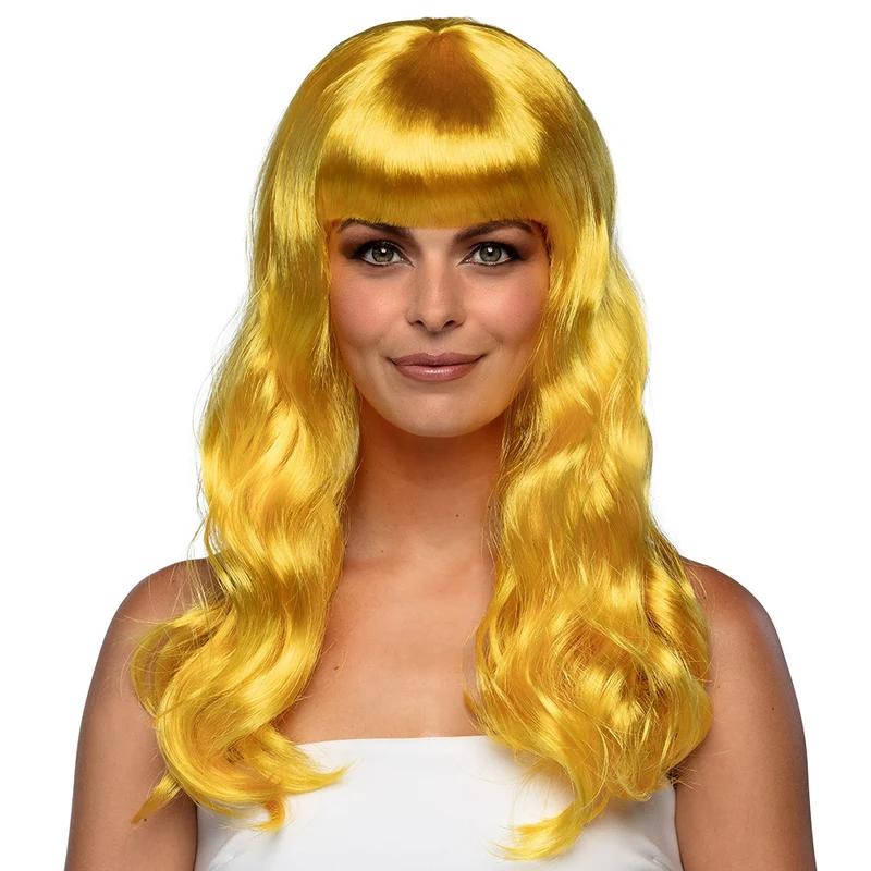 Gele pruik lang golvend haar Chique