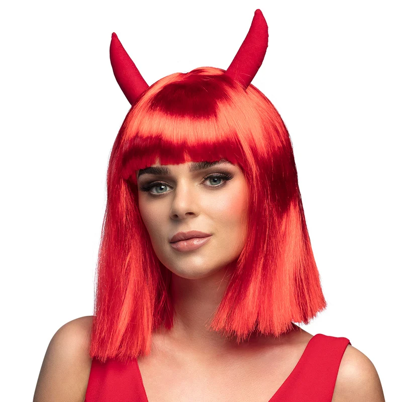Pruik Spicy duivelin rood met hoorns