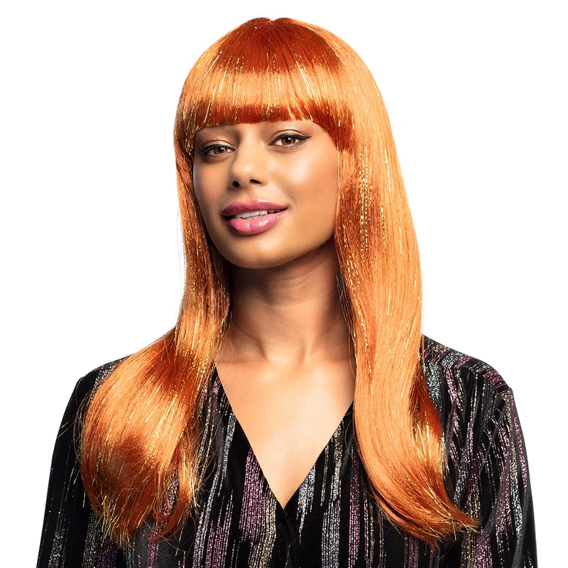 Pruik Grace glitter koper bruin
