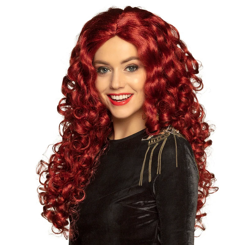 Rode krullen pruik Mylene Bordeaux
