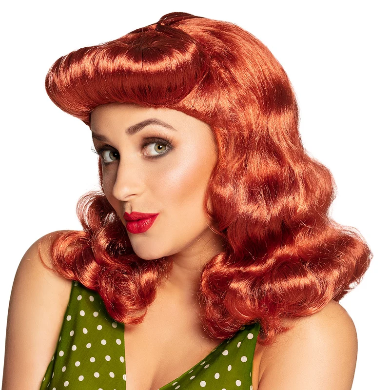 Grease pruik Pin-up rood bruin