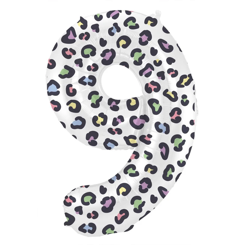 Folieballon Cijfer 9 Wit Met Panterprint (86cm)