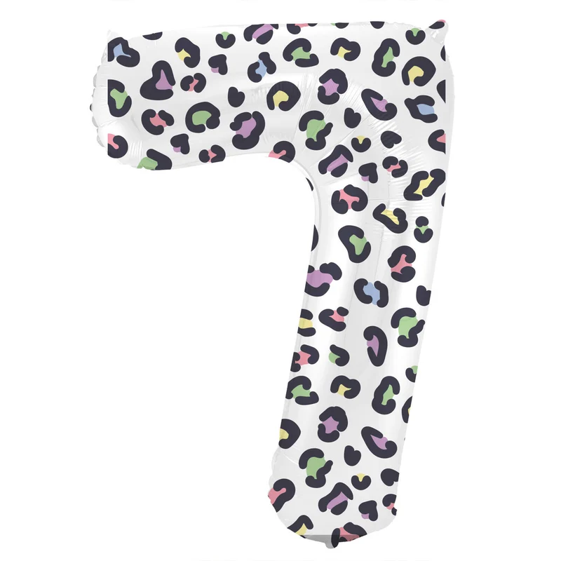 Folieballon Cijfer 7 Wit Met Panterprint (86cm)