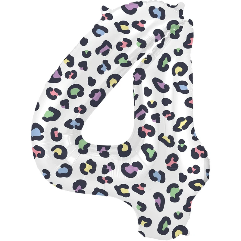Folieballon Cijfer 4 Wit Met Panterprint (86cm)