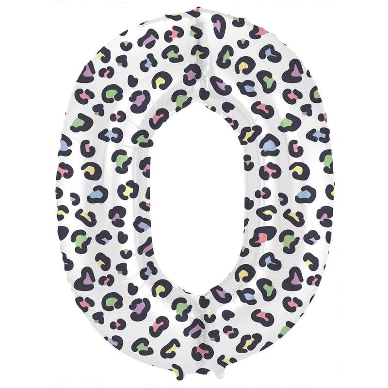 Folieballon Cijfer 0 Wit Met Panterprint (86cm)