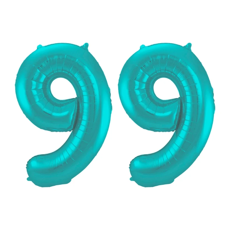 Folieballon 99 jaar metallic pastel aqua mat 86cm