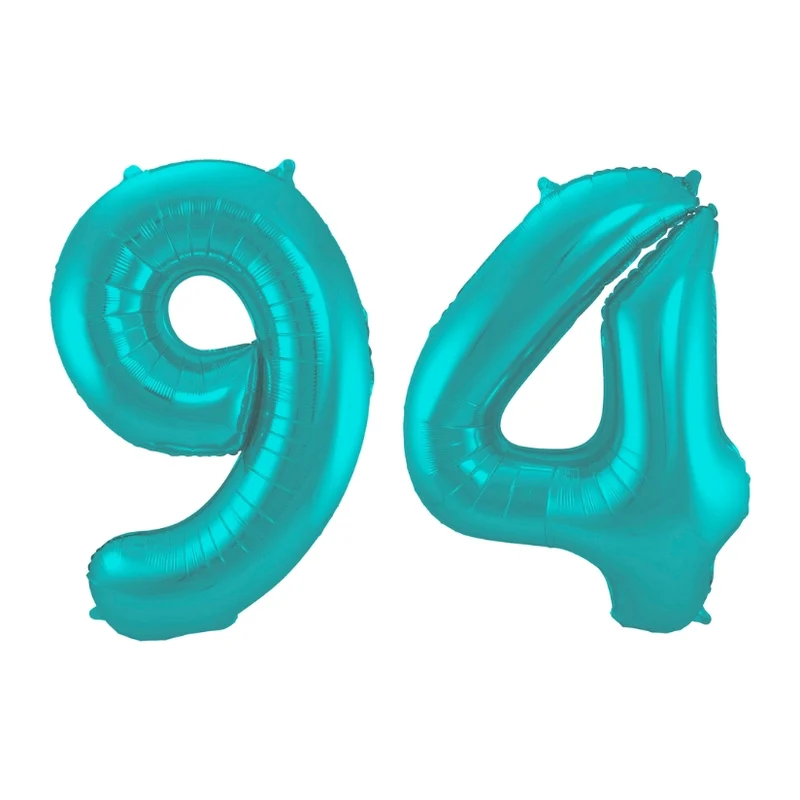 Folieballon 94 jaar metallic pastel aqua mat 86cm