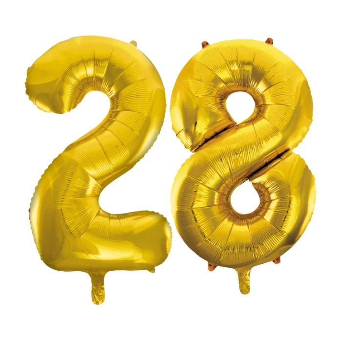 Folieballon 28 jaar Goud 66cm