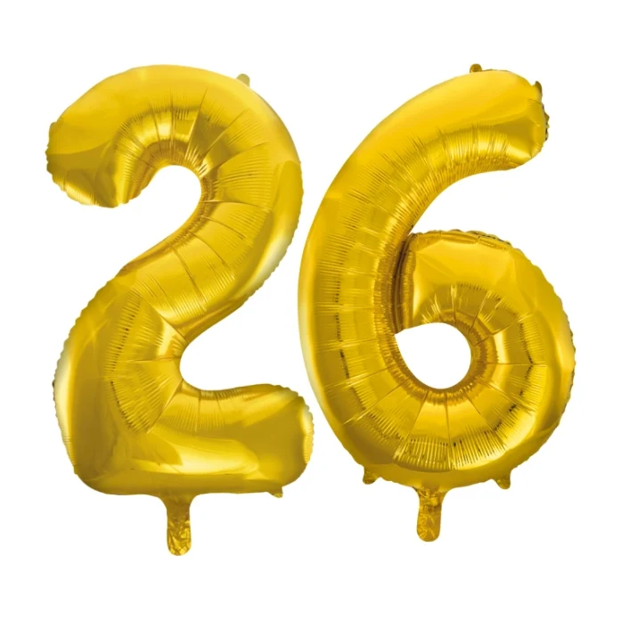 Folieballon 26 jaar Goud 66cm