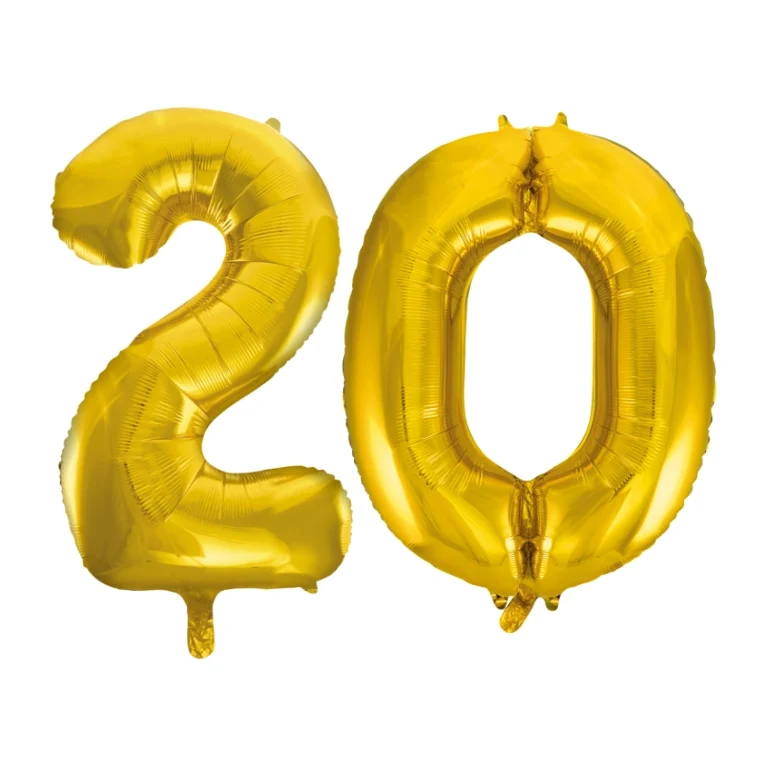 Folieballon 20 jaar Goud 66cm