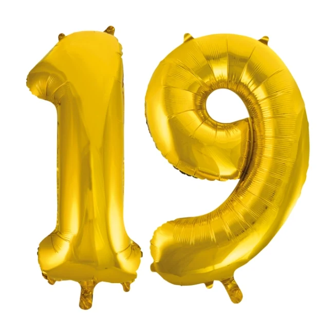 Folieballon 19 jaar Goud 66cm