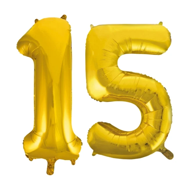 Folieballon 15 jaar Goud 66cm