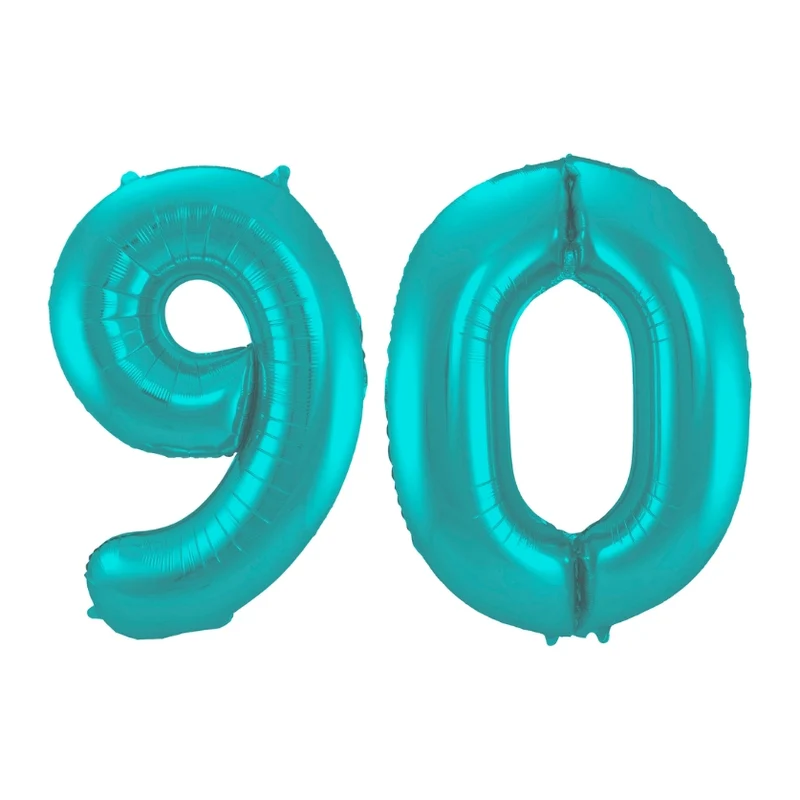 Folieballon 90 jaar metallic pastel aqua mat 86cm