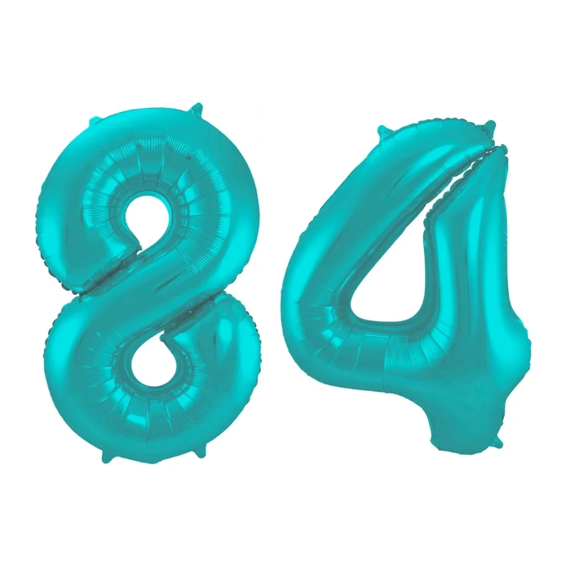 Folieballon 84 jaar metallic pastel aqua mat 86cm