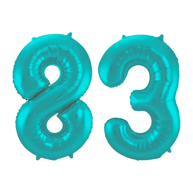 Folieballon 83 jaar metallic pastel aqua mat 86cm