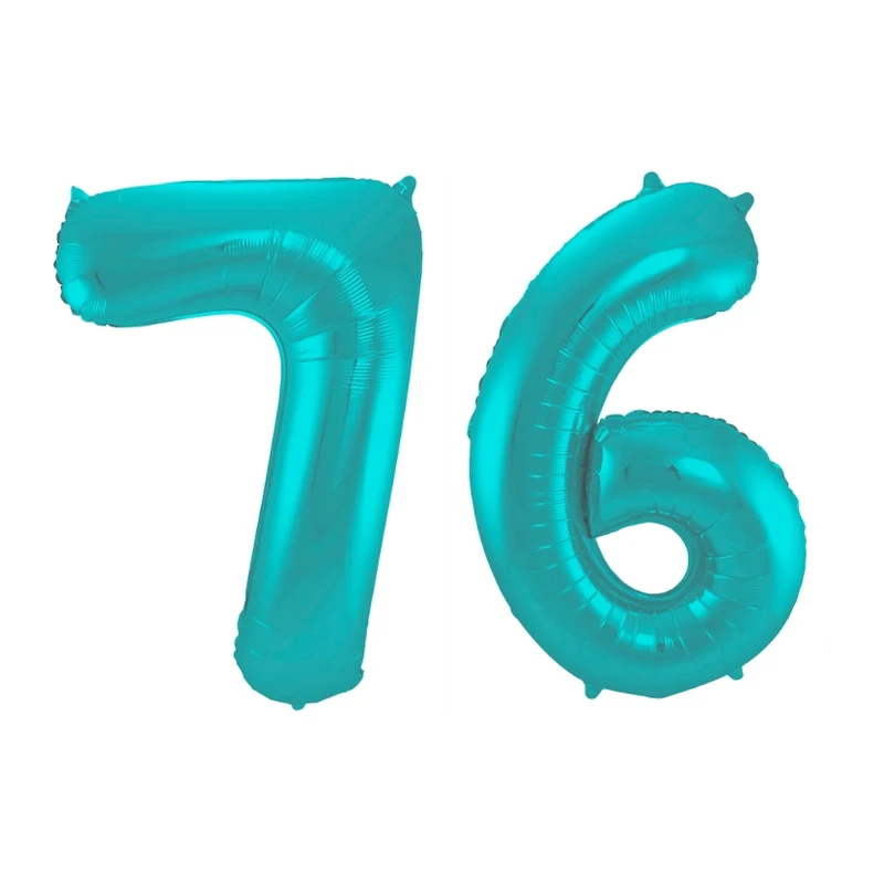 Folieballon 76 jaar metallic pastel aqua mat 86cm