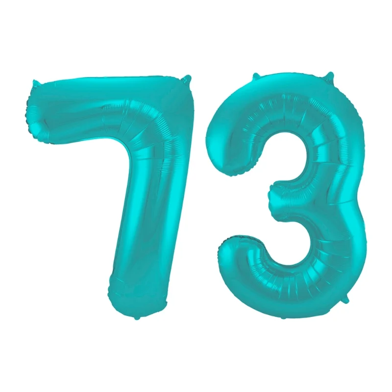 Folieballon 73 jaar metallic pastel aqua mat 86cm