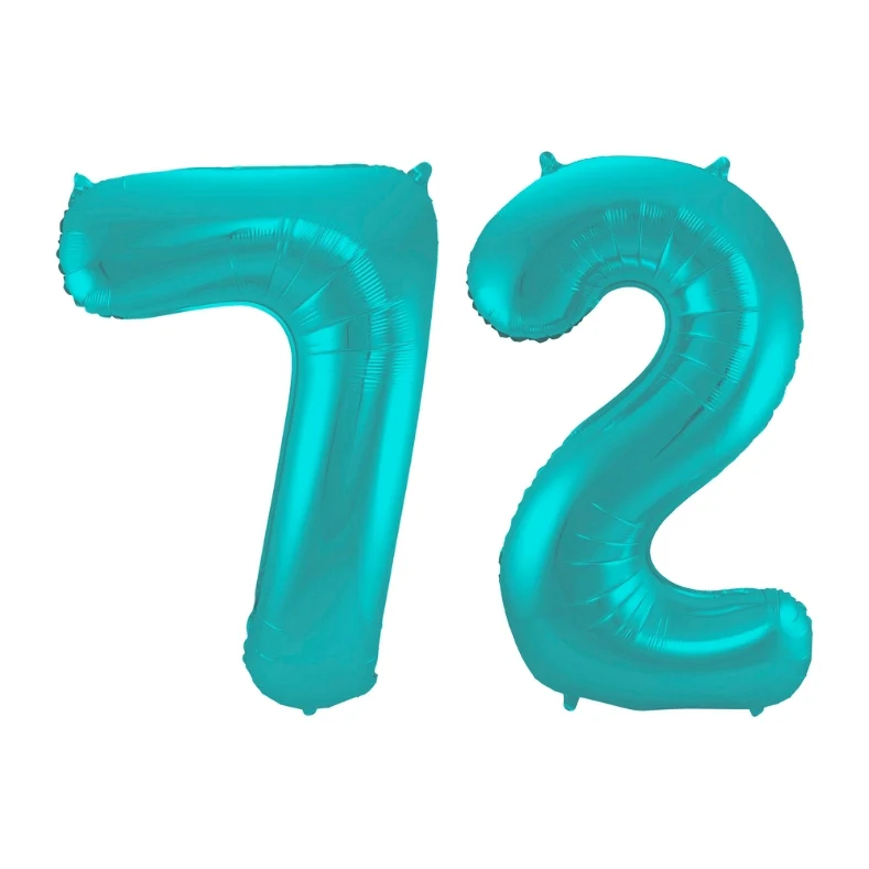 Folieballon 72 jaar metallic pastel aqua mat 86cm