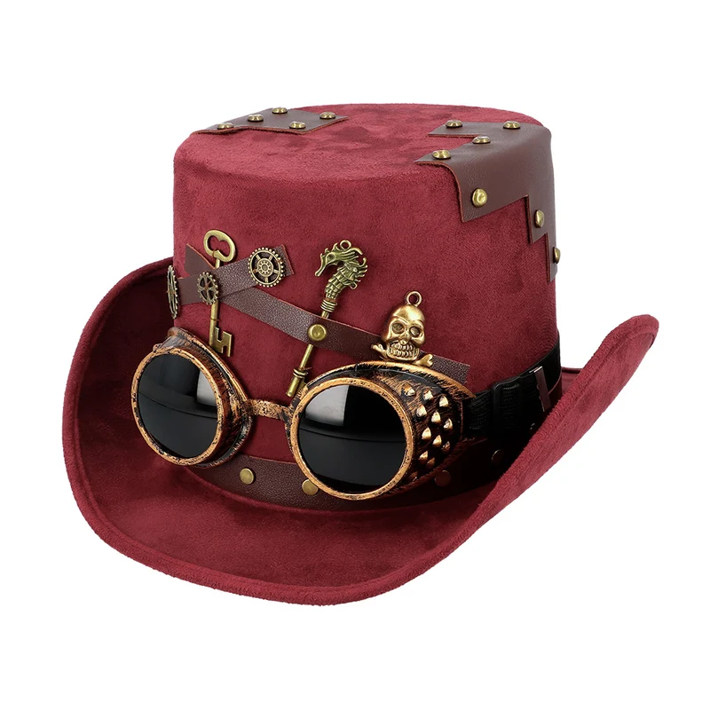 Steampunkhoed bordeaux luxe