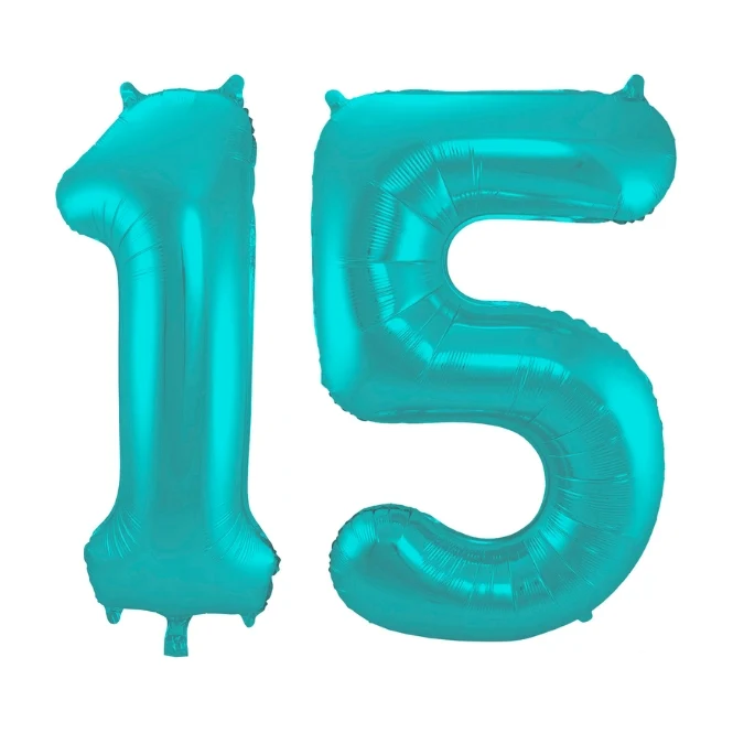 Folieballon 15 jaar metallic pastel aqua mat 86cm