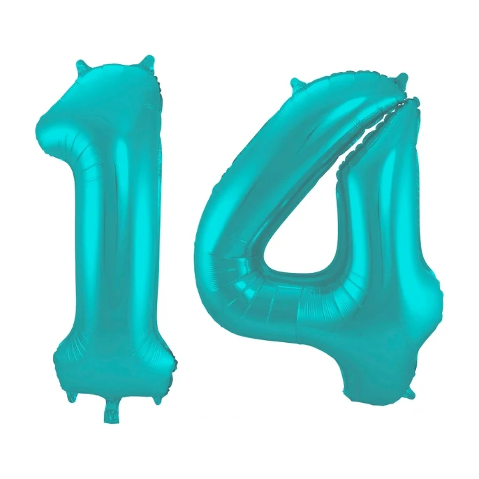 Folieballon 14 jaar metallic pastel aqua mat 86cm