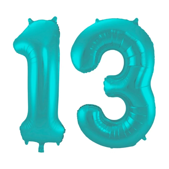 Folieballon 13 jaar metallic pastel aqua mat 86cm