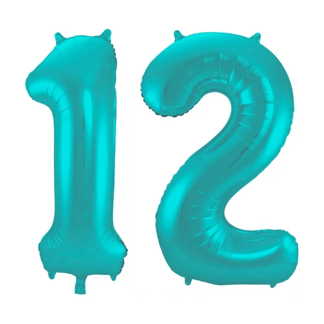 Folieballon 12 jaar metallic pastel aqua mat 86cm