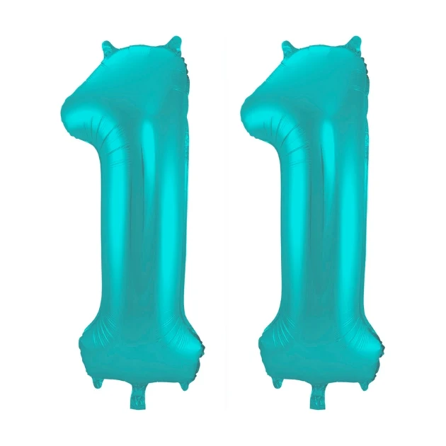 Folieballon 11 jaar metallic pastel aqua mat 86cm