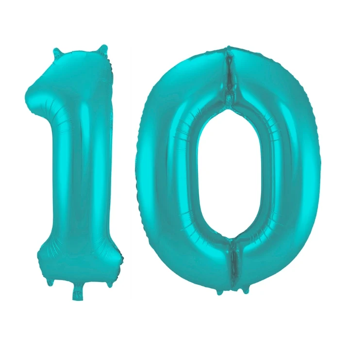 Folieballon 10 jaar metallic pastel aqua mat 86cm