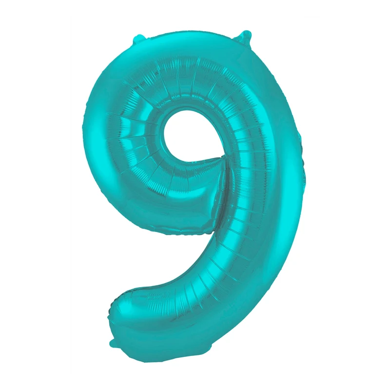 Folieballon 9 jaar metallic pastel aqua mat 86cm