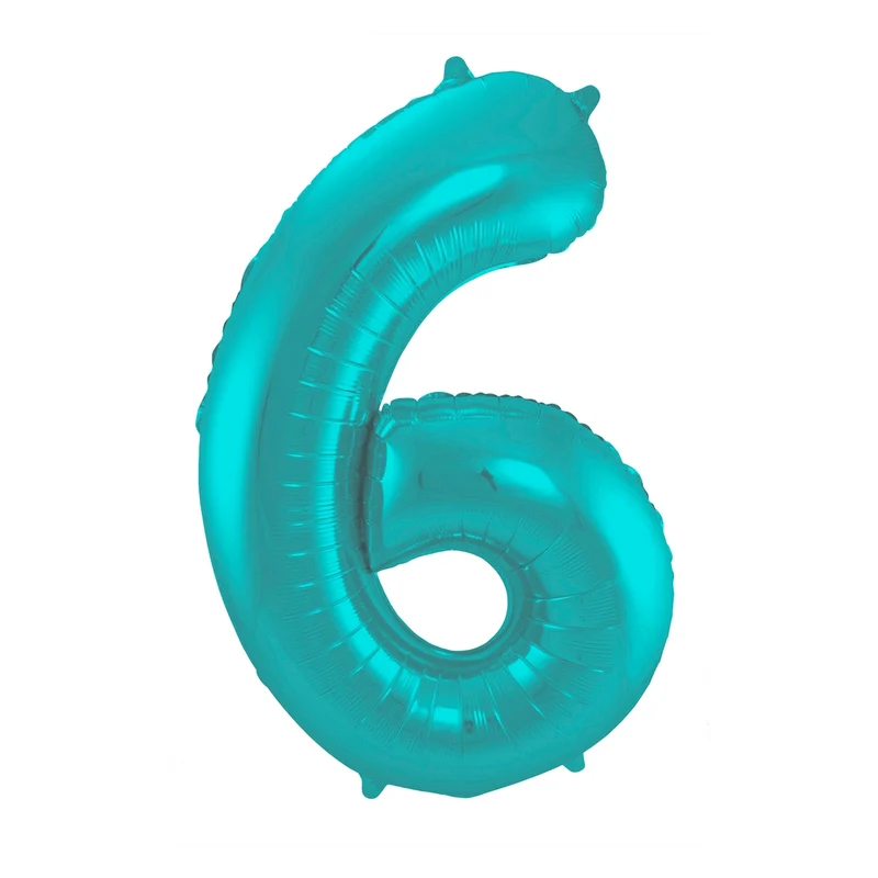 Folieballon 6 jaar metallic pastel aqua mat 86cm