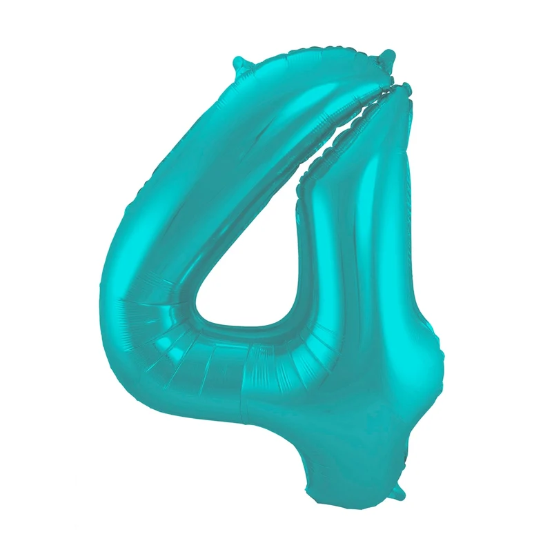 Folieballon 4 jaar metallic pastel aqua mat 86cm