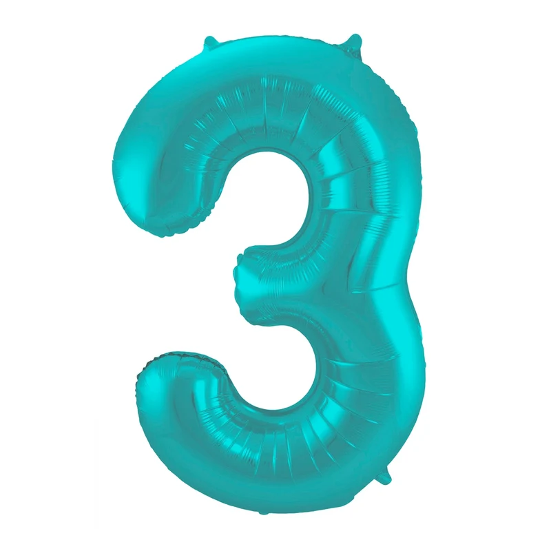 Folieballon 3 jaar metallic pastel aqua mat 86cm