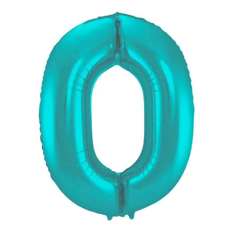 Folieballon cijfer 0 metallic pastel aqua mat 86cm