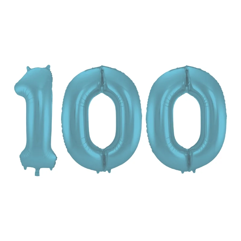 Folieballon 100 jaar metallic pastel blauw mat 86cm