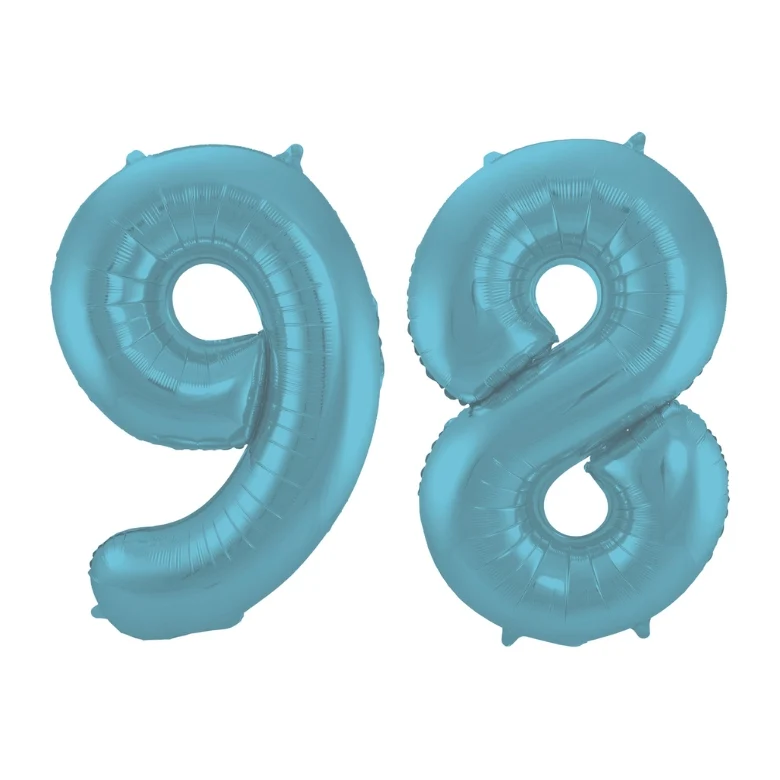 Folieballon 98 jaar metallic pastel blauw mat 86cm