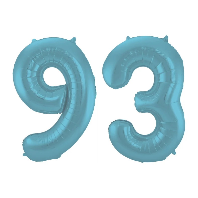 Folieballon 93 jaar metallic pastel blauw mat 86cm