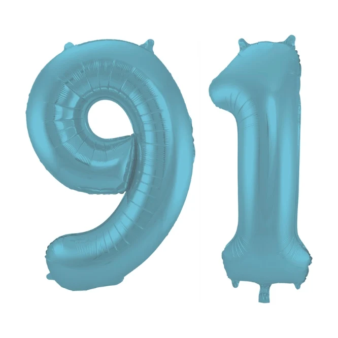 Folieballon 91 jaar metallic pastel blauw mat 86cm